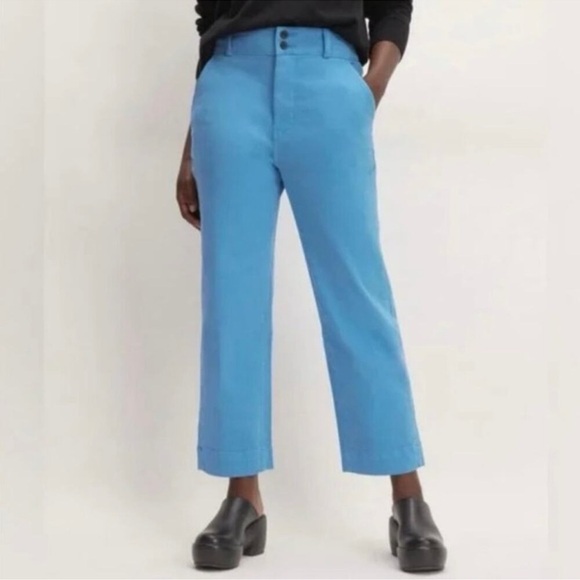 Everlane The Organic Straight-Leg Pant Cropped Blue Double Button NEW Size 4 - Picture 1 of 9